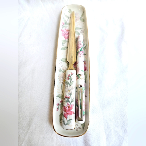 VTG Prima Otagiri Floral Porcelain Desk Tray, Letter Opener & Refillable Pen - Picture 2 of 9